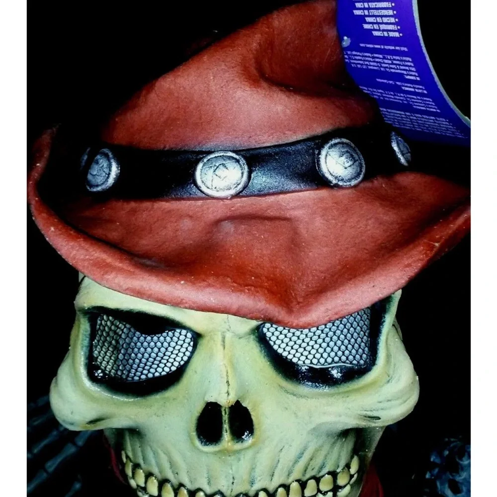 NW scary mask Cowboy SKULL LATEX DELUXE FULL HEAD RUBIES 3389 HARD 2 FINE VINTAG